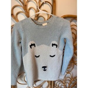 Hanna Andersson Kids Girls US 10 Light Blue White Animal Face Chenille Sweater